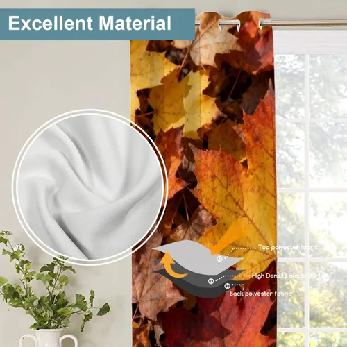 Vista 464 de Shrahala Orange Autumn Autumn Blackout Curtain Tiers, Fall Kitchen Valance Light Blocking Tier Drapes with Rod Pocket, 2 Pack 26 X 24 in