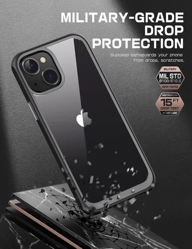 Vista 4 de SUPCASE Unicorn Beetle Style Series - Funda para iPhone 14 / iPhone 13, funda protectora híbrida delgada y transparente (negro)
