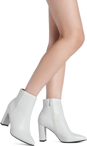 Vista 6 de DREAM PAIRS - Botines de tacón grueso para mujer, botas hasta el tobillo con punta puntiaguda