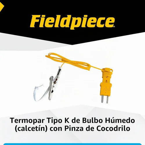 Vista 6 de Fieldpiece Termopar de bulbo húmedo ATWB1 tipo K con clip de cocodrilo