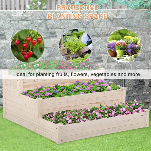 Vista 7 de Macetas de 3 niveles para plantas al aire libre, kit de cultivo elevado, caja de jardinera, cajas de jardín elevadas al aire libre, maceta de madera