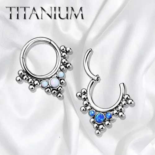 Vista 4 de BodyJ4You - Piercing de aro con bisagras, 0.56oz, de titanio, ópalo tribal
