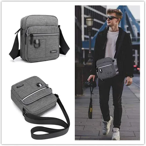 Vista 6 de Pequeño bolso cruzado de lona para hombre, pequeño bolso de hombro, mini bolso de mensajero para teléfono celular, monedero portátil