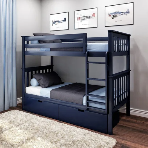 Vista 24 de Max & Lily - Litera, marco de cama individual sobre cama matrimonial para niños, color azul. Climb with Confidence, Sturdiness Redefined