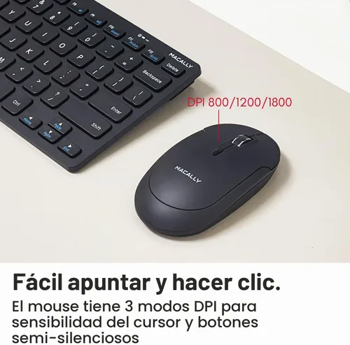 Vista 5 de Macally Pequeño teclado inalámbrico y mouse combinados – Dúo de productividad silencioso – Teclado compacto inalámbrico 2.4G y mouse para PC – Mini