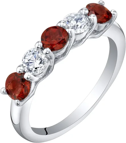 Vista 8 de PEORA Anillo de plata de ley 925 con diseño de enrejado de cinco piedras para mujer en varias piedras preciosas, 0.138 in de ancho, tamaños 5 a 9
