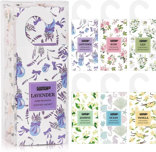 Vista 10 de MYARO Paquete de 12 ambientadores colgantes de lavanda para armario, desodorante de cajones de larga duración, con olor a popurrí, bolsita perfumada