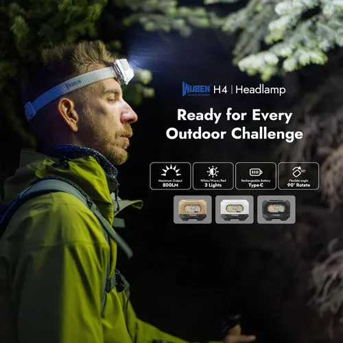 Vista 2 de WUBEN Linterna frontal LED H4 recargable, 800 lúmenes, linterna frontal súper brillante, linterna frontal impermeable IP68 con sensor de movimiento