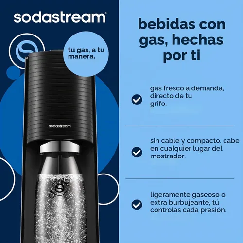 Vista 3 de SodaStream Terra - Paquete para hacer agua con gas en color negro, incluye 3 unidades de CO2 y botella de carbonatación