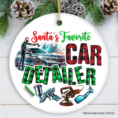 Vista 7 de Adorno de detallador de coche favorito de Santa, regalo de agradecimiento de Navidad para expertos en detalles de automóviles