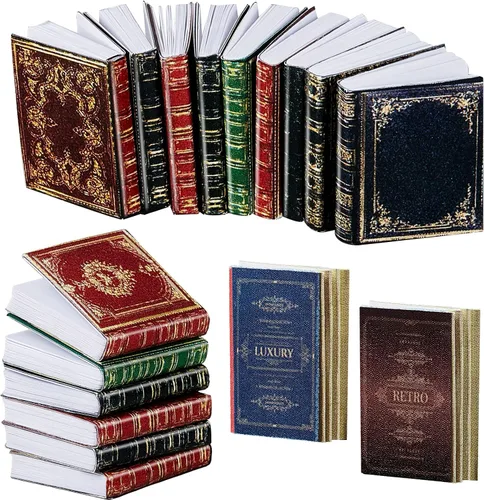 Vista 9 de Skylety 24 piezas de libros en miniatura para casa de muñecas a escala 1:12, libros variados para casa de muñecas en miniatura, accesorios para casa
