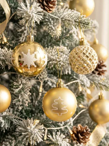Vista 4 de 16 piezas Adornos de árbol de Navidad - Juego de adornos de bola de Navidad dorados para Navidad, festividades, coronas y decoraciones de fiesta