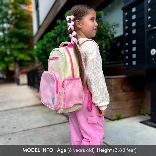 Vista 2 de mibasies Mochila para niñas y niños, ideal para niños y niñas, mochila para preescolar jardín de infantes y primaria, beige rosado, Niños-12L US