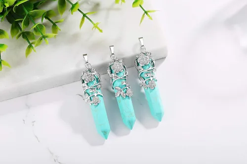 Vista 5 de XIANNVXI - Collar con dije de punto de cristal envuelto en flores Reiki, cristales curativos de piedras, collares de piedra de cuarzo para mujeres