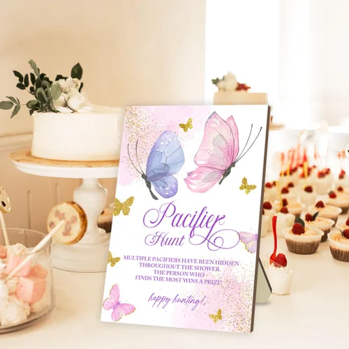 Vista 3 de Juegos de baby shower, juego de caza de chupetes, juegos para baby shower o revelación de género, letrero de caza de chupete de madera, 50 chupetes