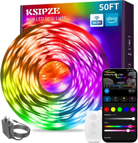 Vista 9 de KSIPZE Tira de luces LED inteligentes con WiFi, luces LED RGB+IC para dormitorio, trabajo con Alexa, control de aplicación, sincronización
