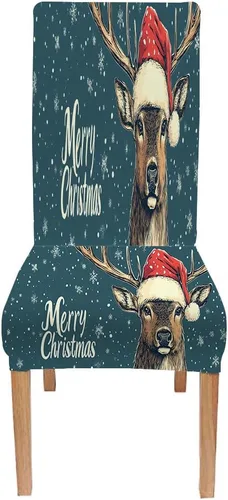 Vista 221 de CAPSCEOLL Christmas Dining Chair Covers,Snowflakes Festive Winter Pattern Stretch Chair Covers for Dining Room Set of 2 Washable Spandex Parson