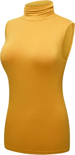 Vista 2 de OThread & Co. Camiseta sin mangas de cuello alto para mujer, capa elástica, cómoda, cuello alto