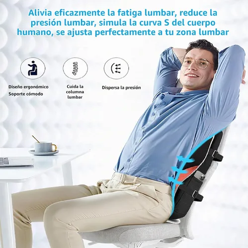 Vista 4 de Almohada de apoyo lumbar para silla de oficina, respaldo de espuma viscoelástica para silla, asiento de automóvil, silla de computadora, sillón