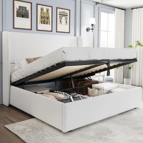 Vista 11 de PaPaJet Cama de Almacenamiento con Elevación Tamaño Queen, Marco de Cama Plataforma Tapizada con Almacenamiento Hidráulico/Cabecera Moderna Gris
