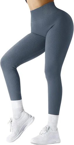Vista 4 de SUUKSESS - Leggings acanalados de tiro alto sin costuras para mujer, pantalones deportivos de yoga para gimnasio y entrenamiento