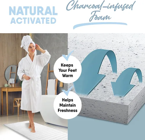 Vista 2 de MICRODRY Tapete de baño de espuma viscoelástica extra grueso, moderno, con infusión de carbón y base antideslizante GripTex, absorbente, de fácil
