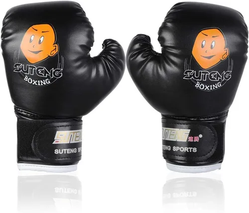 Vista 9 de Guantes de boxeo para niños, guantes de entrenamiento de piel sintética, guantes de entrenamiento de dibujos animados para niños Muay Thai