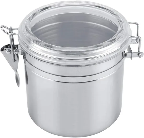 Vista 7 de Recipiente de café hermético, recipiente de acero inoxidable sellado al vacío para granos de arroz, cereales, avena, frijoles, asas, tapa, harina