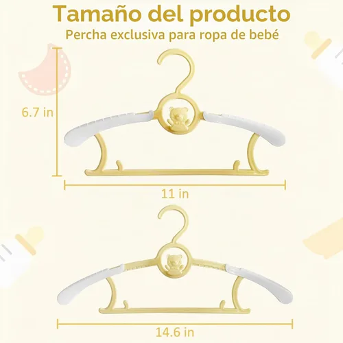 Vista 2 de JSF Perchas ajustables para bebés, 20 piezas de ganchos para guarderías, antideslizantes, extensibles, ideales para ropa de recién nacidos