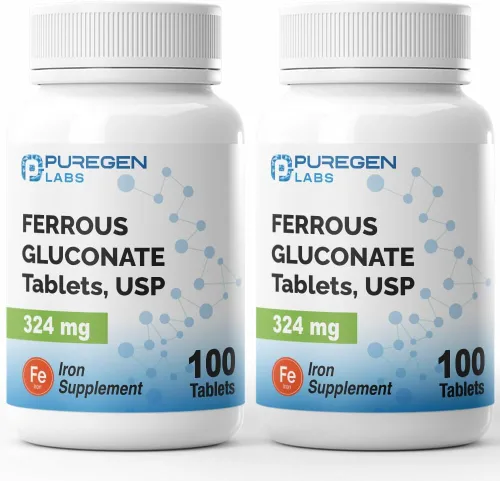 Vista 11 de Puregen Labs Gluconato Ferroso 324 mg [Alta Potencia] Suplemento de Hierro, Suave para el Estómago - 100 Tabletas