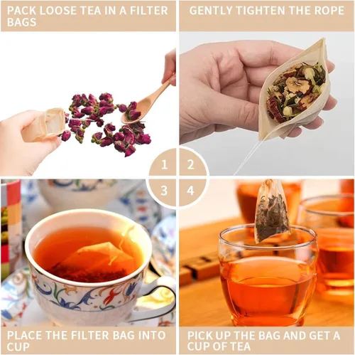 Vista 3 de 100 piezas de bolsas de filtro de té, bolsas de té para té de hojas sueltas, material seguro y natural, infusor de té desechable para té de hojas
