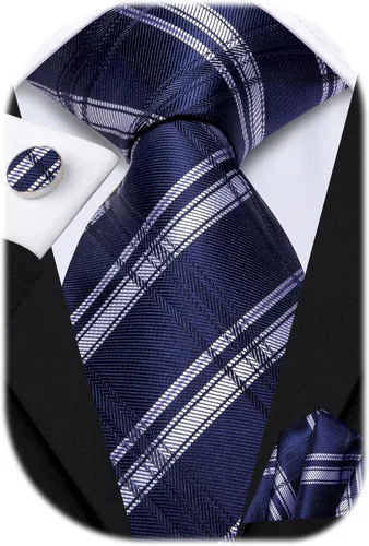 Vista 42 de Hi-Tie Corbata clásica de cachemira para hombre con pañuelo y gemelos a cuadros
