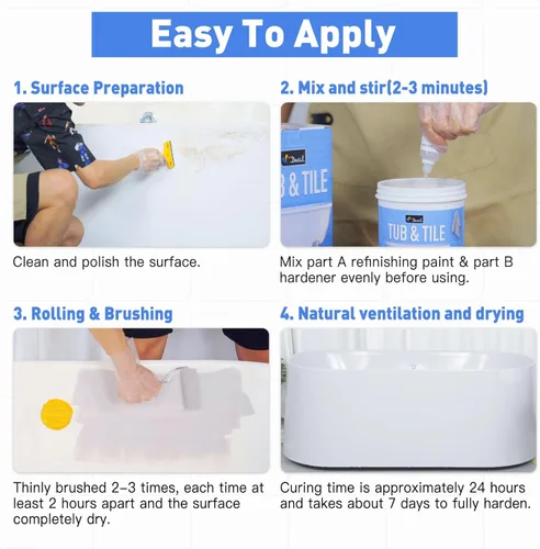Vista 7 de DWIL Pintura para Azulejos, Kit de Renovación de Bañera y Azulejos con Herramientas, Pintura para Bañera a Base de Agua y Bajo Olor, Fácil de Usar