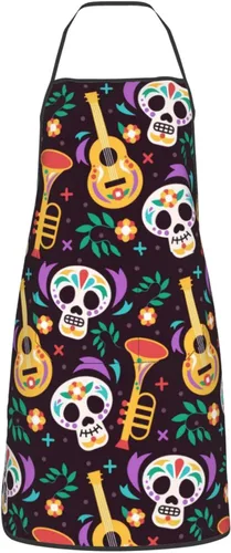 Vista 11 de Delantal de calavera de azúcar, delantales de cocina para hombres y mujeres, delantal de cocina, delantal de chef, delantales de jardín ajustables