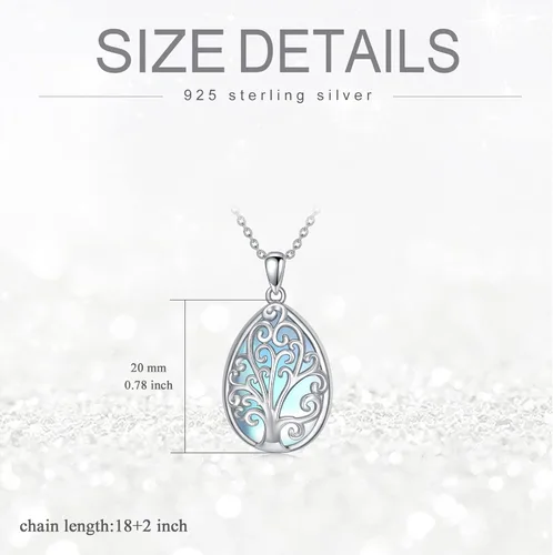 Vista 3 de NIFUNAO Moonstone Necklace 925 Sterling Silver Tree of Life Flower Teardrop Pendant Necklace Jewelry Gifts for Women Girls