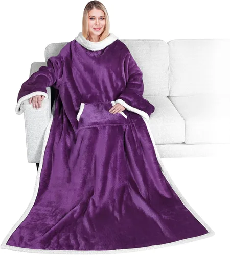 Vista 22 de PAVILIA Manta Sherpa Vestible con Mangas y Bolsillo, Manta Corporal Envolvente Gruesa de Felpa Acogedora para Adultos Mujeres Hombres, Regalo