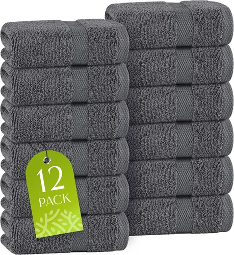 Vista 11 de Toallas de mano blancas clásicas para baño [paquete de 12] Toallas de mano de algodón a granel para gimnasio, cocina y spa, 16x27 pulgadas, toallas