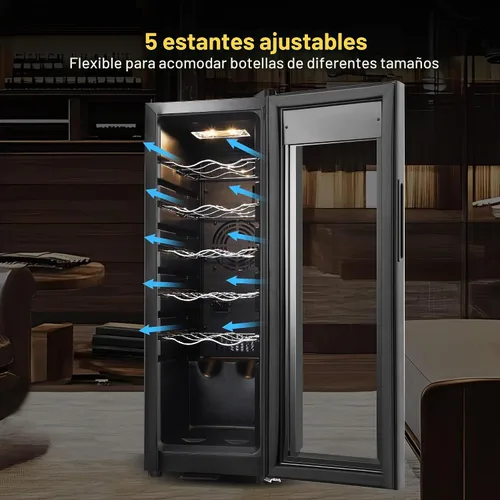 Vista 4 de FoMup Refrigerador de vino con 12 botellas, pequeño refrigerador de vino independiente con control de temperatura digital de bloqueo de seguridad