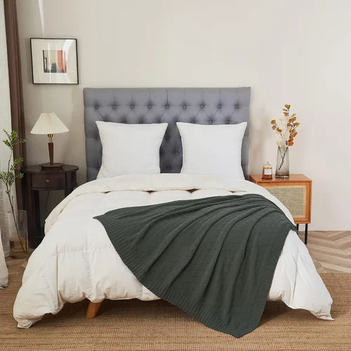Vista 6 de Manta Grande de Punto de Algodón Gris Carbón para Sofá de Sala Cama - Decorativa para el Hogar Suave Acogedora Tejido de Suéter de Cable Otoñal