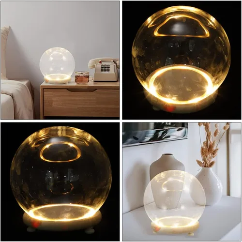 Vista 2 de EXCEART Cúpula de cristal con base de madera de 4 pulgadas transparente para decoración del hogar con contenedor de flores preservadas con luz LED