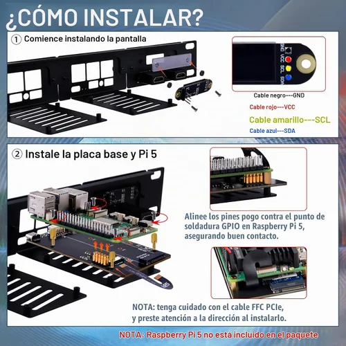 Vista 9 de GeeekPi Soporte de rack de 19 pulgadas para Raspberry Pi 5, con 4 adaptadores PCIe a M.2 NVMe SSD y pantalla OLED, compatible con rack de servidores