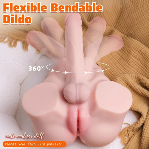 Vista 2 de Muñeca sexual transexual con consolador flexible de 8 pulgadas, muñecas sexuales trans unisex con orificio vaginal y anal apretado, juguetes