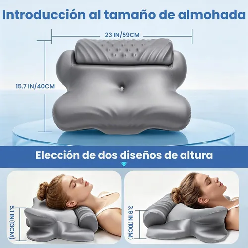 Vista 10 de Almohada cervical para aliviar el dolor de cuello, almohada ortopédica 2 en 1 para dormir, almohada ergonómica de espuma viscoelástica de contorno