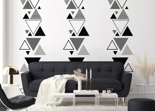 Vista 3 de Calcomanías de arte de pared triangular, calcomanías geométricas triangulares, decoración retro de mediados de siglo 70, despegar y pegar, fácil