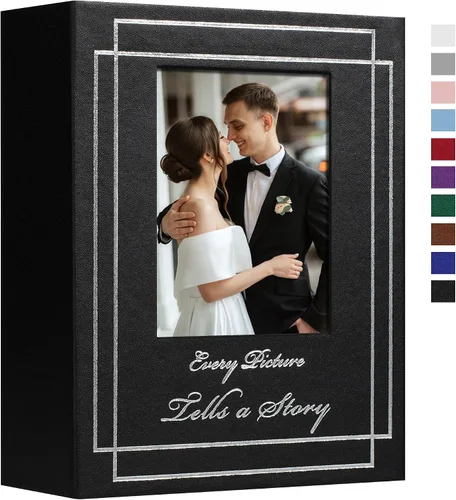 Vista 17 de Álbum de fotos de 4 x 6 pulgadas (10 x 15 cm) con 50 fotos, cubierta de cuero, álbum de fotos para bodas, gran capacidad, libro de imágenes