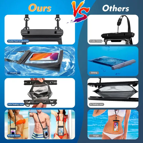 Vista 3 de Bolsa grande impermeable flotante para teléfono [con tira de sellado], bolsa seca para teléfono celular para iPhone 16 15 14 13 12 Pro Max Galaxy