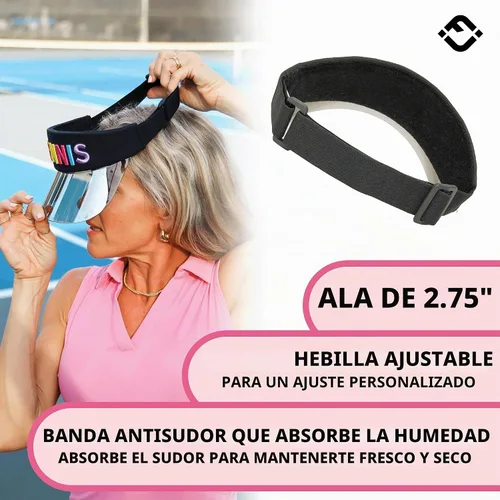 Vista 6 de Funky Junque Viseras solares para mujer, protección UV, ala holográfica, UPF 50, ajustable, golf, tenis, pickleball playa, verano Negro