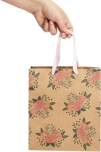 Vista 7 de Juvale Bolsas de regalo florales – Parte inferior reforzada y asas de cinta – Bolsas de recuerdo de fiesta – 8 x 4 x 9 pulgadas, paquete de 24