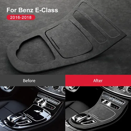 Vista 3 de Cubierta de panel de consola central para Mercedes-Benz Clase E W213 2016 2017 2018 de gamuza para consola de almacenamiento, accesorios adhesivos