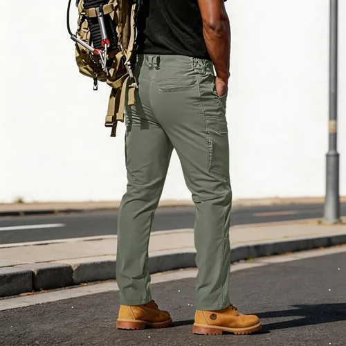 Vista 3 de Pantalones tácticos tipo cargo para hombre, repelentes al agua, pantalones de trabajo Ripstop, reforzados hasta la rodilla, cintura elástica,